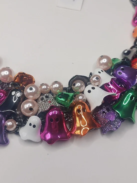 Betsey Johnson Halloween Colorful Ghosts Chunky Bib Statement Necklace - Picture 8 of 16